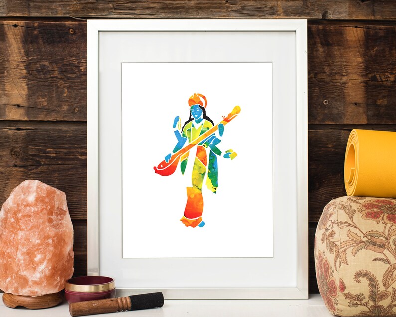 Goddess Saraswati Yoga Print, Instant Download Hindu Art image 2