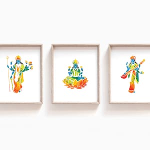 Durga, Lakshmi, and Saraswati Goddess Print Set, Instant Dowload Hindu Art