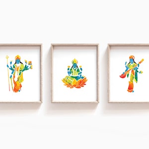 Durga, Lakshmi, and Saraswati Goddess Print Set, Instant Dowload Hindu Art