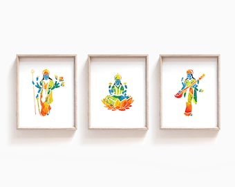 Conjunto de impresión de diosa Durga, Lakshmi y Saraswati, descarga instantánea de arte hindú