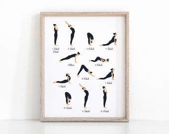 Inademen uitademen Zonnegroet Yoga Print, Instant Download Yoga Poster