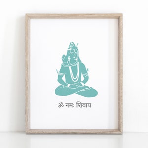 Shiva Meditation Poster, Yoga Gift, Meditation Wall Art, Yoga Print, Yoga Art, Spiritual Decor, Hindu Wall Decor, Sanskrit Mantra