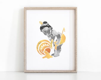 Baby Krishna Hindu Art Print, Indiase muurkunst instant download