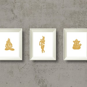 Ochre Shiva, Krishna and Ganesha Poster Set, Meditation Print, Yoga Gift, Yoga Art, Spiritual Wall Decor, Hindu Gods, Printable Download