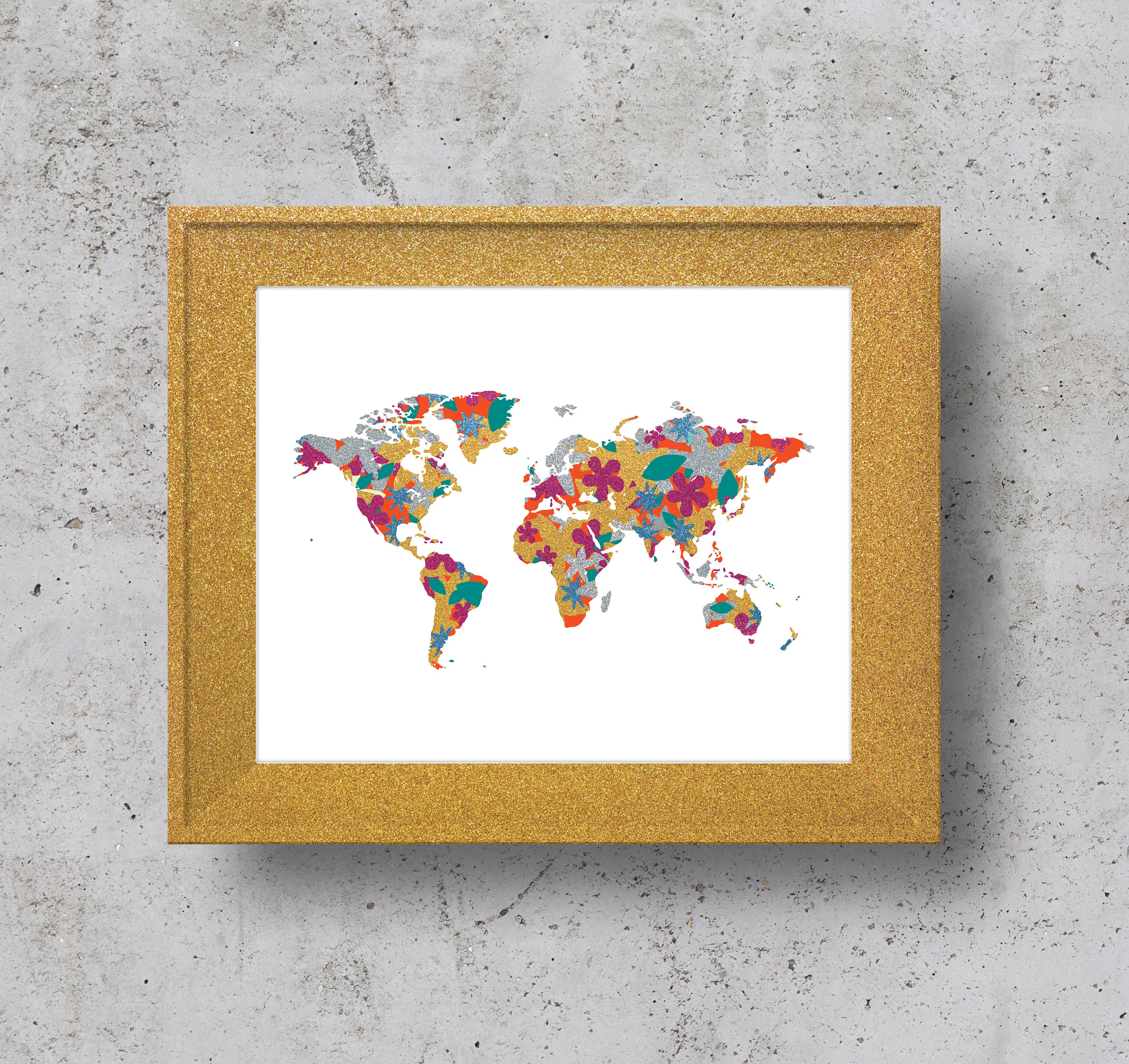 Floral World Map Print, Instant Download Boho Wall Art - Etsy