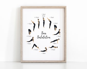 Inhale Exhale Sun Salutation Yoga Print, Instant Download Yoga Art