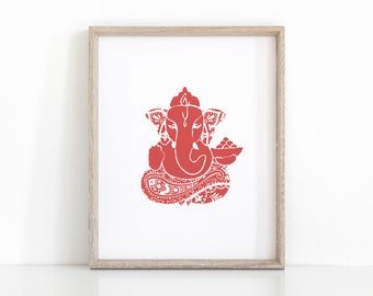 Red Ganesha Print 9x11 ", Instant Download Hindu Art Poster