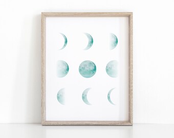 Impresión minimalista de fase lunar, descarga instantánea imprimible, arte de pared del ciclo lunar, decoración del hogar boho, impresión espiritual