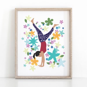 Happy Handstand Yoga Poster, Yoga Pose Print