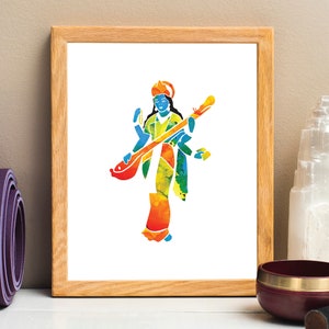 Goddess Saraswati Yoga Print, Instant Download Hindu Art image 3