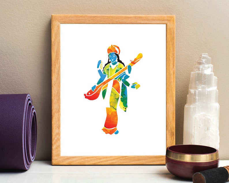 Goddess Saraswati Yoga Print, Instant Download Hindu Art image 3
