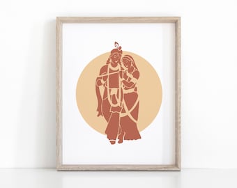 Radha Krishna Printable Meditation Art, Hindu Wall Decor