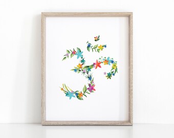 Floral Om Yoga Poster, Printable Meditation Wall Art