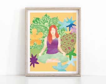 Meditation Illustration, Printable Yoga Wall Art