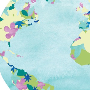 Cartel floral del planeta Tierra, decoración del hogar imprimible, descarga instantánea de impresión del mapa mundial imagen 4