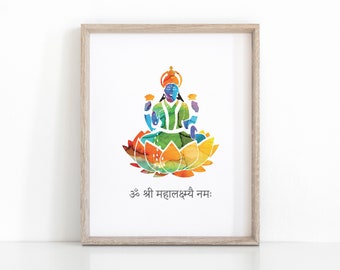 Impresión de Sri Lakshmi, arte mural hindú de descarga instantánea