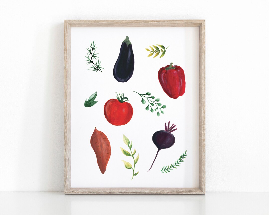 rustic vegetable kitchen prints | 3-piece wall art |... Vegetable Print, Instant Download Kitchen Wall Decor - Etsy