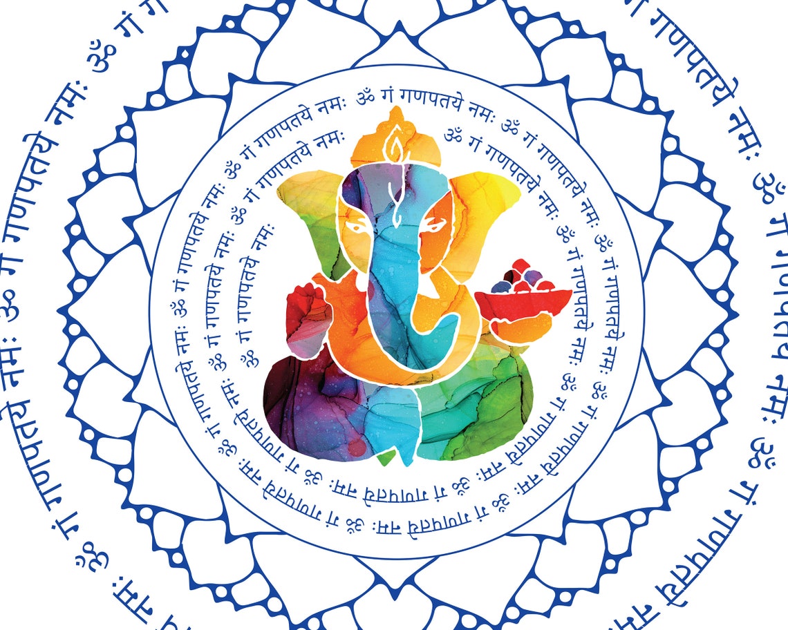 Ganesha Print With Sanskrit Mantra Instant Dowload Meditation Etsy