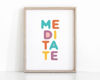 Meditate Poster, Printable Yoga Wall Art