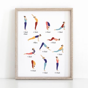 Inhale Exhale Sun Salutation Yoga Wall Art, Instant Download Yoga Print image 1