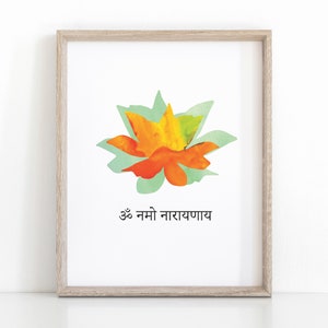 Orange Lotus with Mantra Print, Spiritual Home Decor, Instant Download Yoga Wall Art
