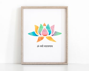 Lotus with Peace Mantra Yoga Print, Meditation Poster, Yoga Art, Yoga Gifts, Spiritual Wall Decor, Instant Download Printable, Chakra Art