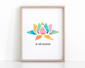 Lotus met vrede Mantra Yoga Print, Meditatie Poster, Yoga Kunst, Yoga Geschenken, Spirituele Muur Decor, Instant Download Afdrukbaar, Chakra Kunst