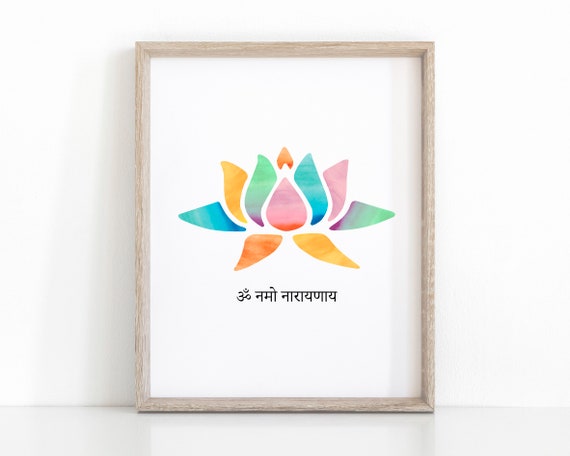 Lotus with Peace Mantra Yoga Print, Meditation Poster, Yoga Art, Yoga Gifts, Spiritual Wall Decor, Instant Download Printable, Chakra Art