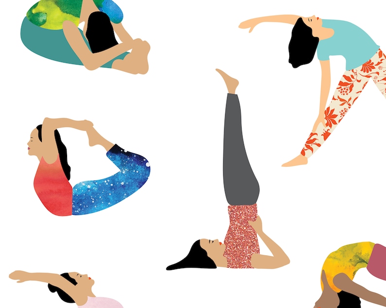 illustrated yoga poses print instant download yoga poster