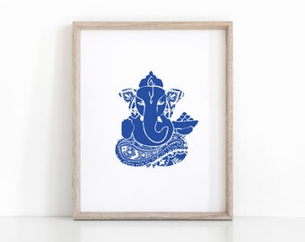 Arte hindú Ganesha índigo, regalo de meditación imprimible