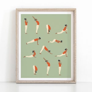 Green Sun Salutation Yoga Poster, Instant Download Asana Print