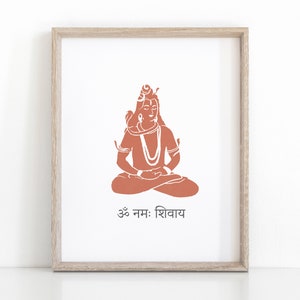 Red Shiva Poster with Sanskrit Mantra, Spiritual Home Decor, Printable Hindu Wall Art