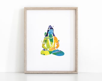 Kleurrijke Lord Shiva Yoga Print, Instant Download Meditatie Poster
