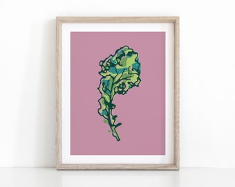 Happy Kale Kitchen Wall Art, Vegetable illustration, Printable Home Decor