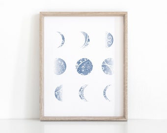 Cartel de fase lunar boho, impresión de arte minimalista