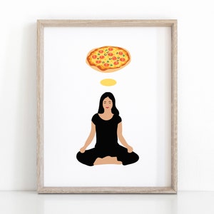 Funny Yoga Print, Pizza Meditation Poster for Yogis, Instant Download Yoga Illustration