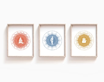 Impresiones de Shiva, Krishna y Ganesha Mandala, arte hindú espiritual, regalo de yoga imprimible