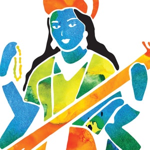 Goddess Saraswati Yoga Print, Instant Download Hindu Art image 5