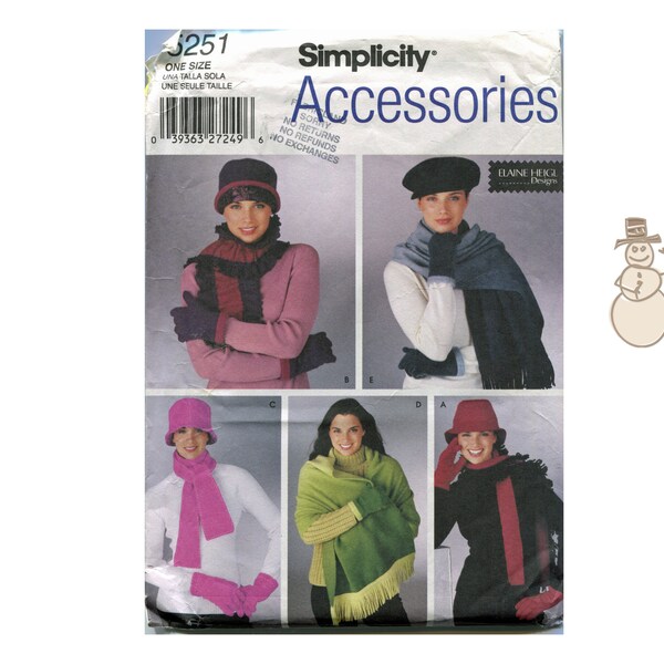 Sewing Pattern Women Hats Simplicity 5251 Accessories Elaine Heigl Designs Hats & Gloves and Scarfs Uncut Sewing Pattern