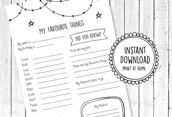 My Favorite Things Printable Book