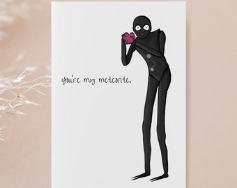 You're my meteorite, Asteroid City Alien with Heart Moon Rock Greeting Card | Wes Anderson Inspired Anniversary Valentine Card