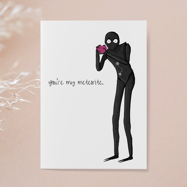 You're my meteorite, Asteroid City Alien with Heart Moon Rock Greeting Card | Wes Anderson Inspired Anniversary Valentine Card