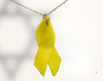 Yellow Ribbon Necklace on Gold Plated Chain– Support Israel Jewelry, Solidarity Gift, Handmade Symbolic Pendant, One of a Kind from Israel