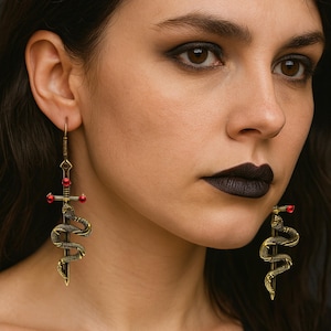 Gothic Sword and Snake Earrings, Dark Fantasy Jewelry for Witches and Cosplayers, Halloween Serpent Statement Gift for Girlfriend, Teens