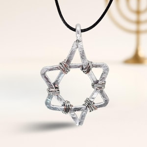 Star of David Necklace, Protective Amulet Jewelry on Adjustable Black Cord, Made in Israel,  Hammered Aluminum Pendant, Jewish Judaica Gift