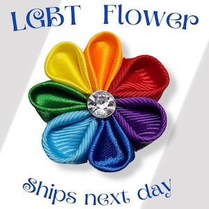 LGBT Pride Boutonniere Gay Wedding Brooch, Rainbow Flower Lapel Pin, Gay Pride Pin Gift For a Partner