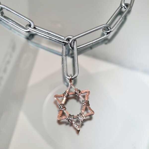 Modern Star of David Pendant Necklace on a Link Chain - Gift for Men, Tarnish-Resistant Copper Shield of David, Unique Statement Jewelry