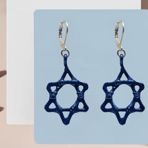 Blue Star of David Earrings  - Sterling Silver Lever Back Hooks - Handmade Judaica - Bat Mitzvah Gift - Jewish Jewelry from Israel