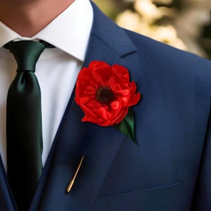 Elegant Red Poppy Pin - Perfect Groomsmen Lapel Boutonniere and 9th Anniversary Gift for Husband - Timeless Handmade Flower Brooch
