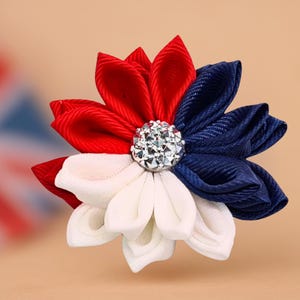 Reversspeld bloem, rood wit blauw patriottische bruiloft corsages voor mannen, UK US Pride cadeau voor veteranen Memorial Day accessoires